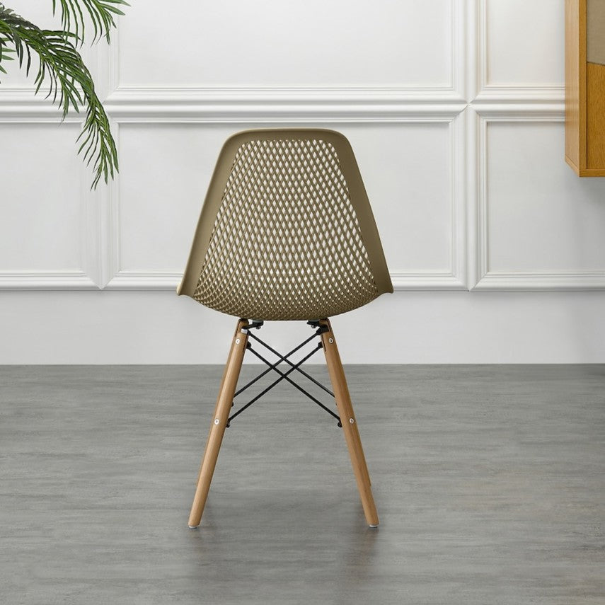 Silla Aira, Color Khaki, con Espaldar y Patas en Madera