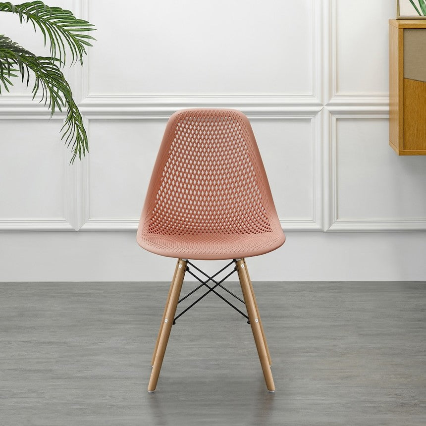 Silla Aira, Color Salmón, con Espaldar y Patas en Madera