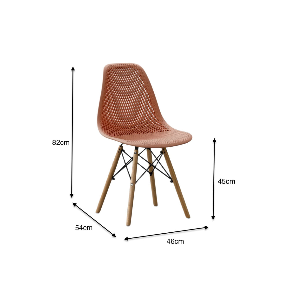 Set de 4 Sillas Aira, Color Salmón, con Espaldar y Patas en Madera