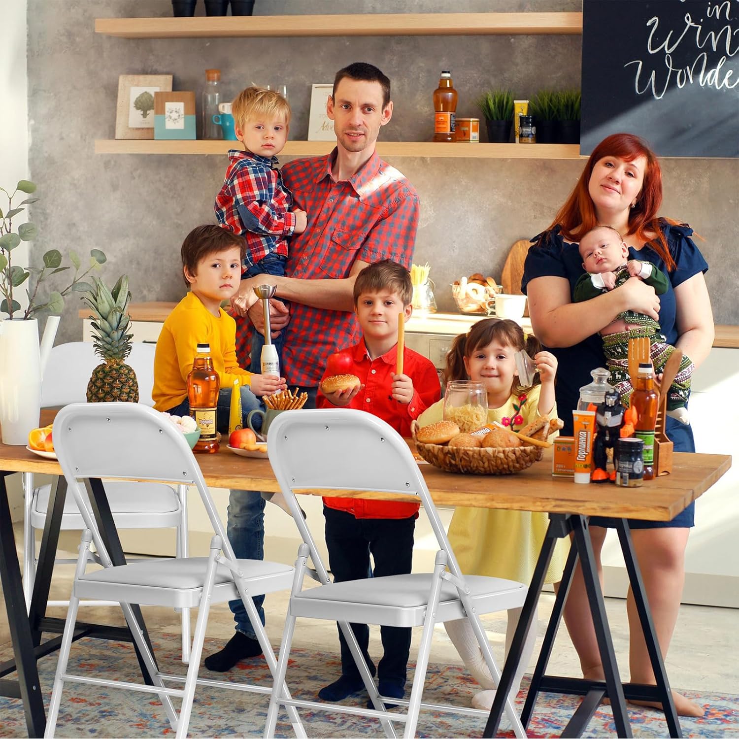 Sillas plegables con asientos acolchados, paquete de 4 sillas plegables...