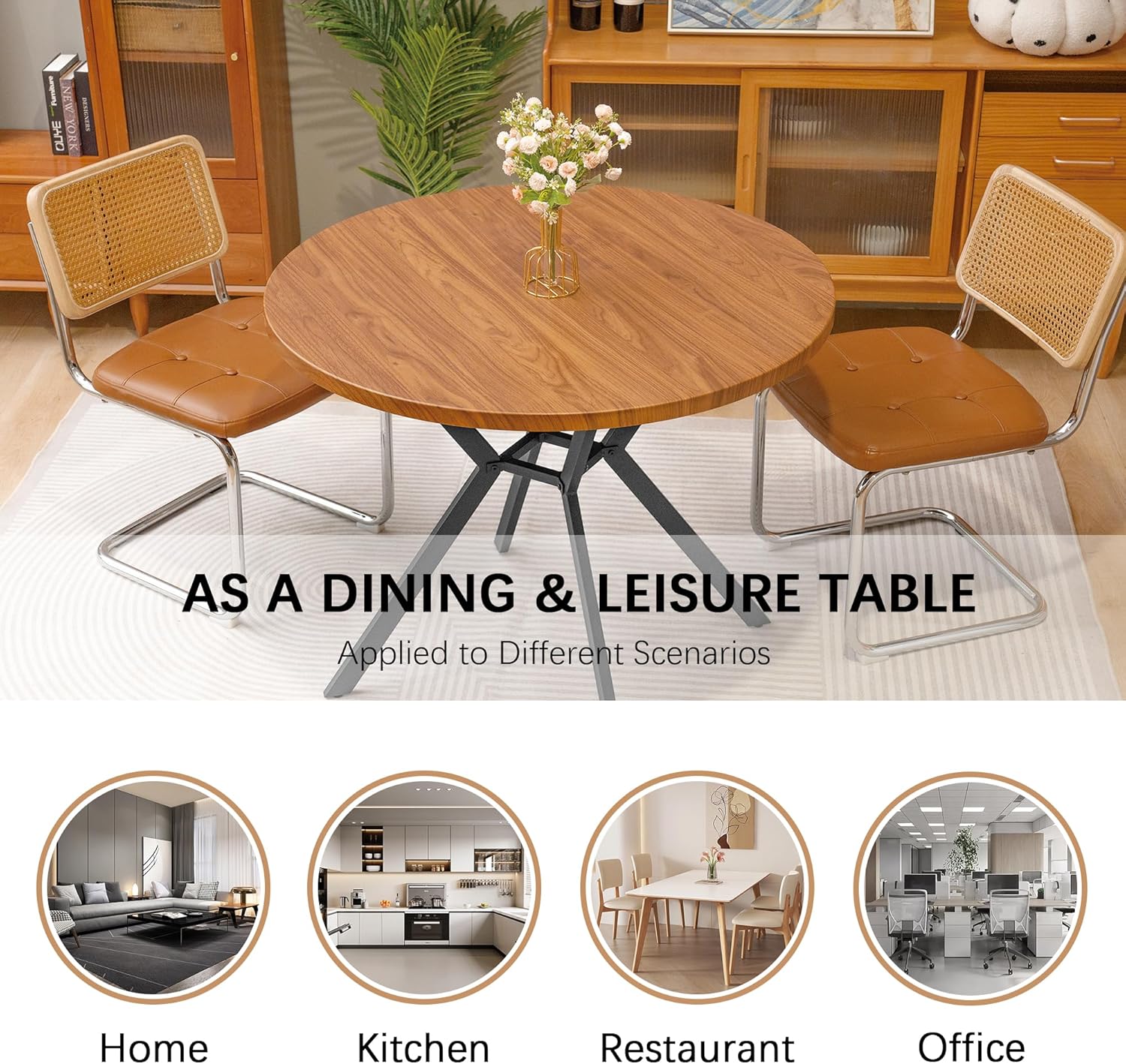 DKLGG Mesa de comedor redonda, mesa de cocina redonda moderna de mediados de...