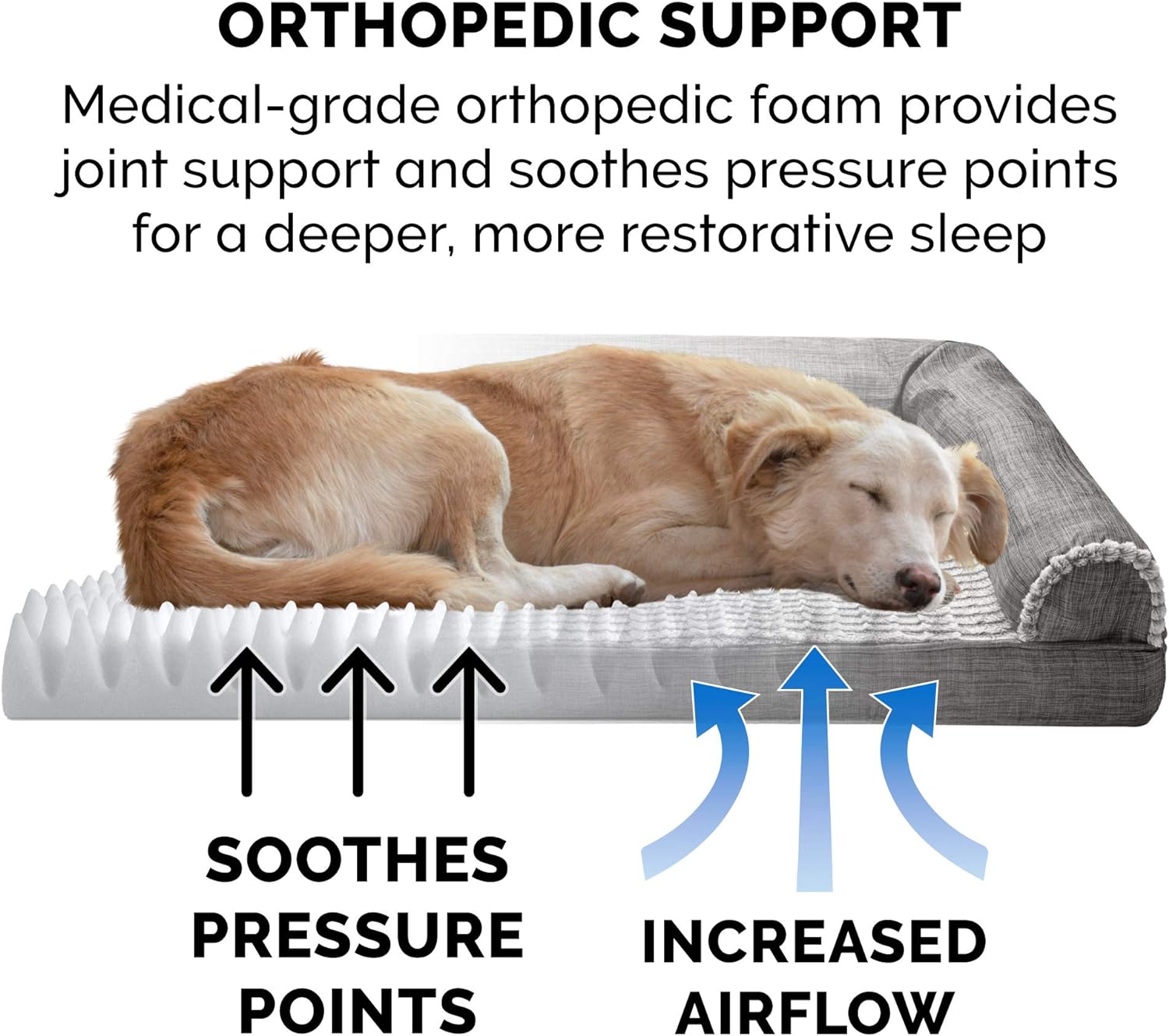 Furhaven - Cama ortopédica para perros grandes hasta 95 lbs lujoso sofá de pelo...