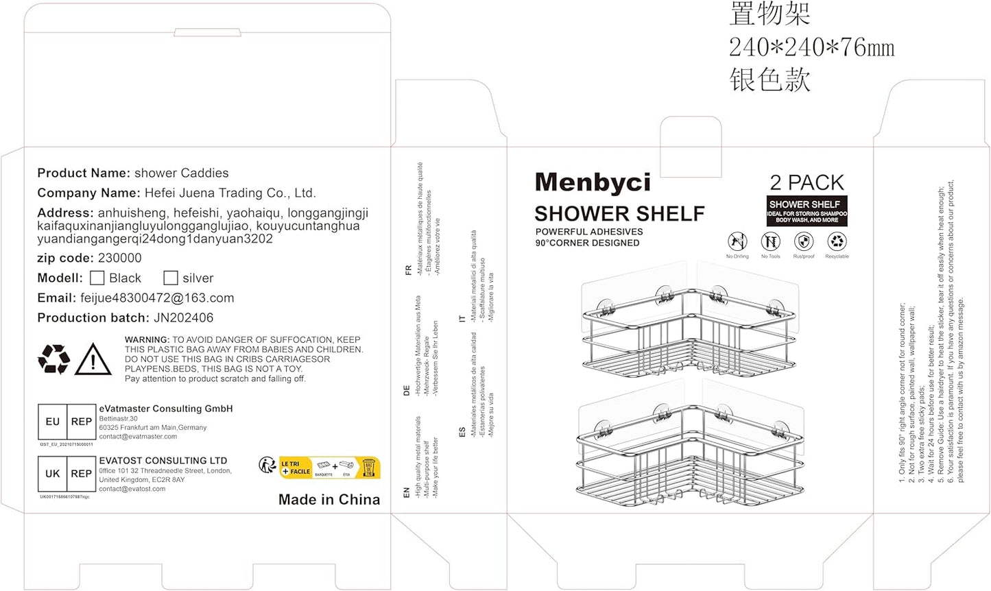 Menbyci Organizador de ducha negro esquinero para baño, accesorios...