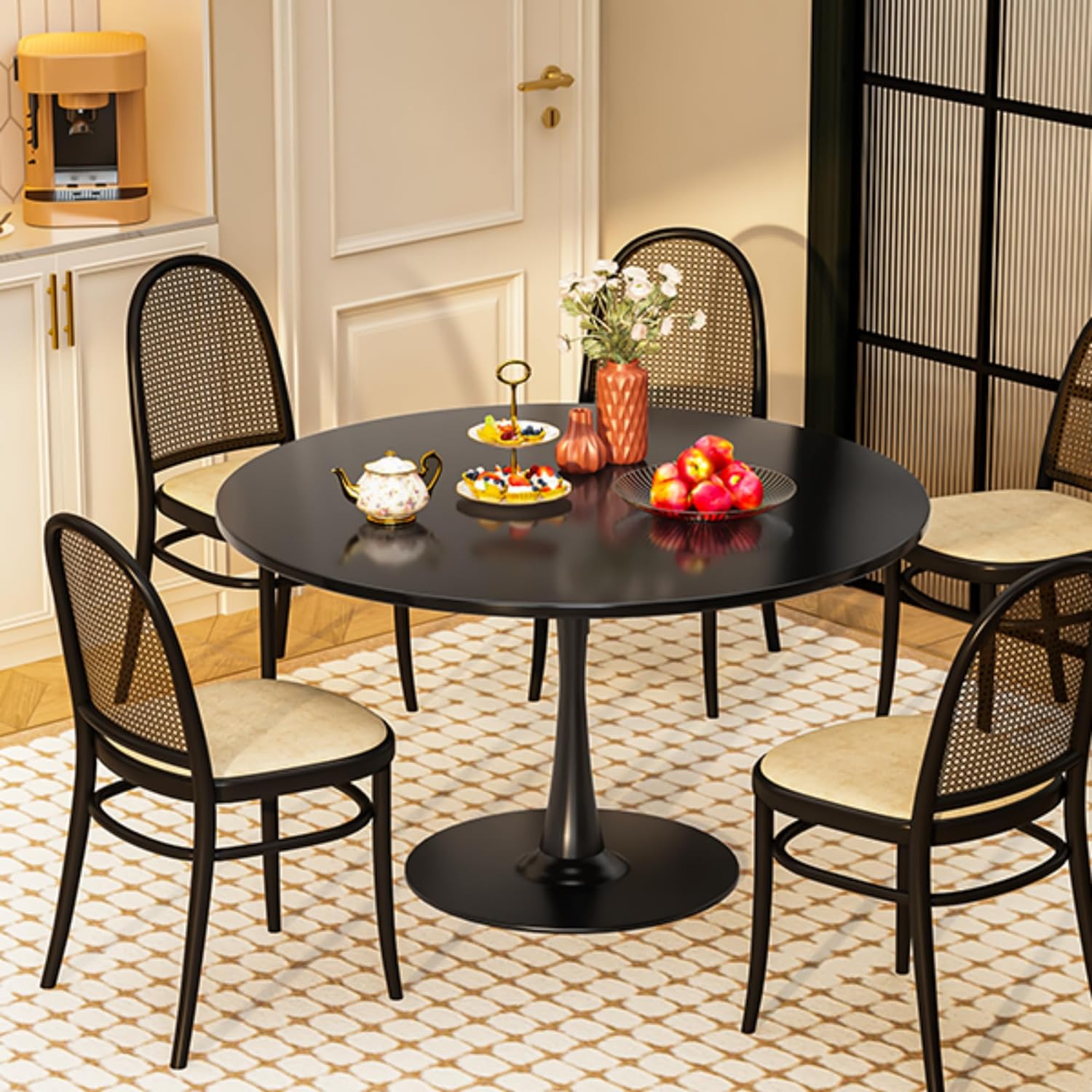 Mesa de comedor redonda de 42 pulgadas, mesa de comedor de tulipanes negros con