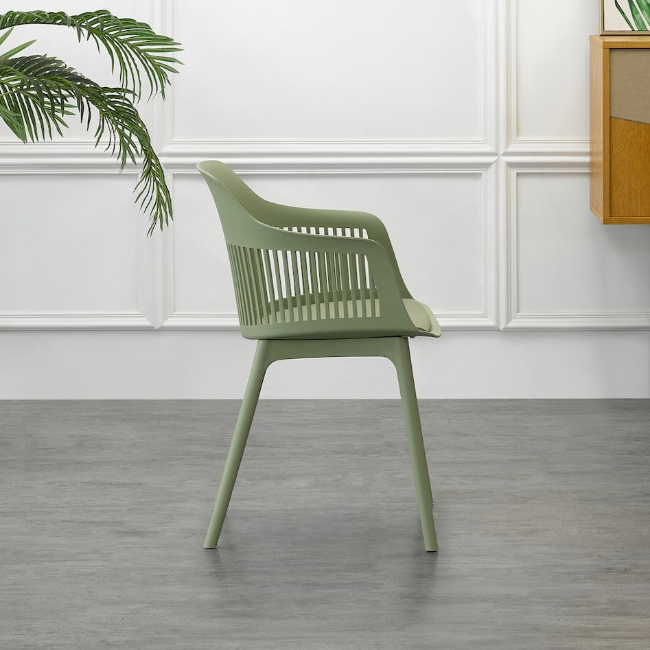 Set de 4 Sillas con Cojín Max, Color Verde, con Espaldar en Rejilla