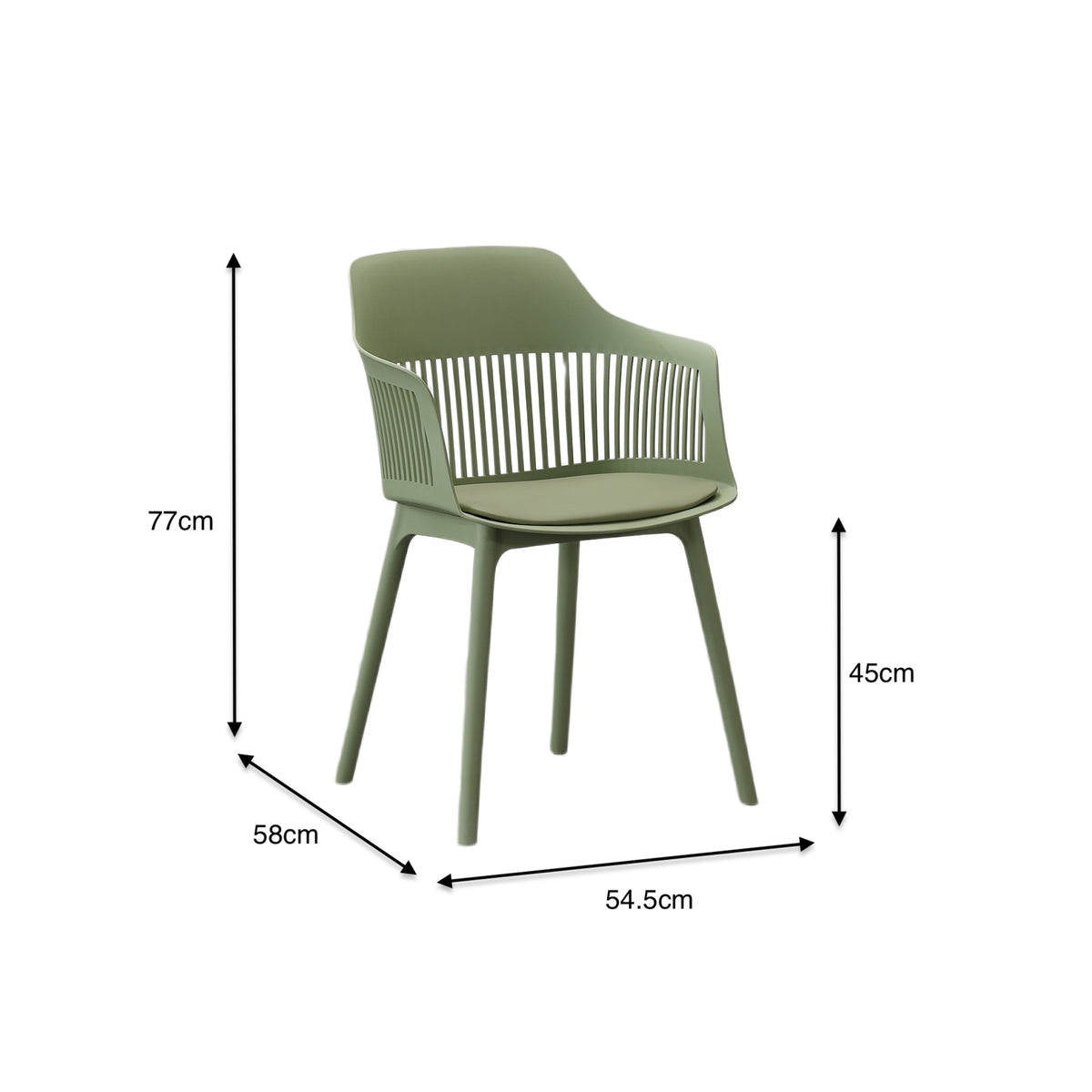 Silla con Cojín Max, Color Verde, con Espaldar en Rejilla