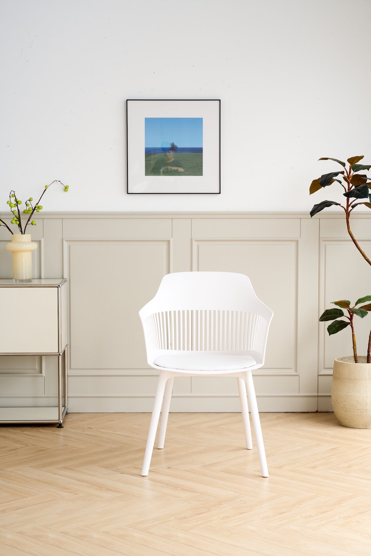 Silla Con Cojin Max, Color Blanco, Con espaldar en rejilla