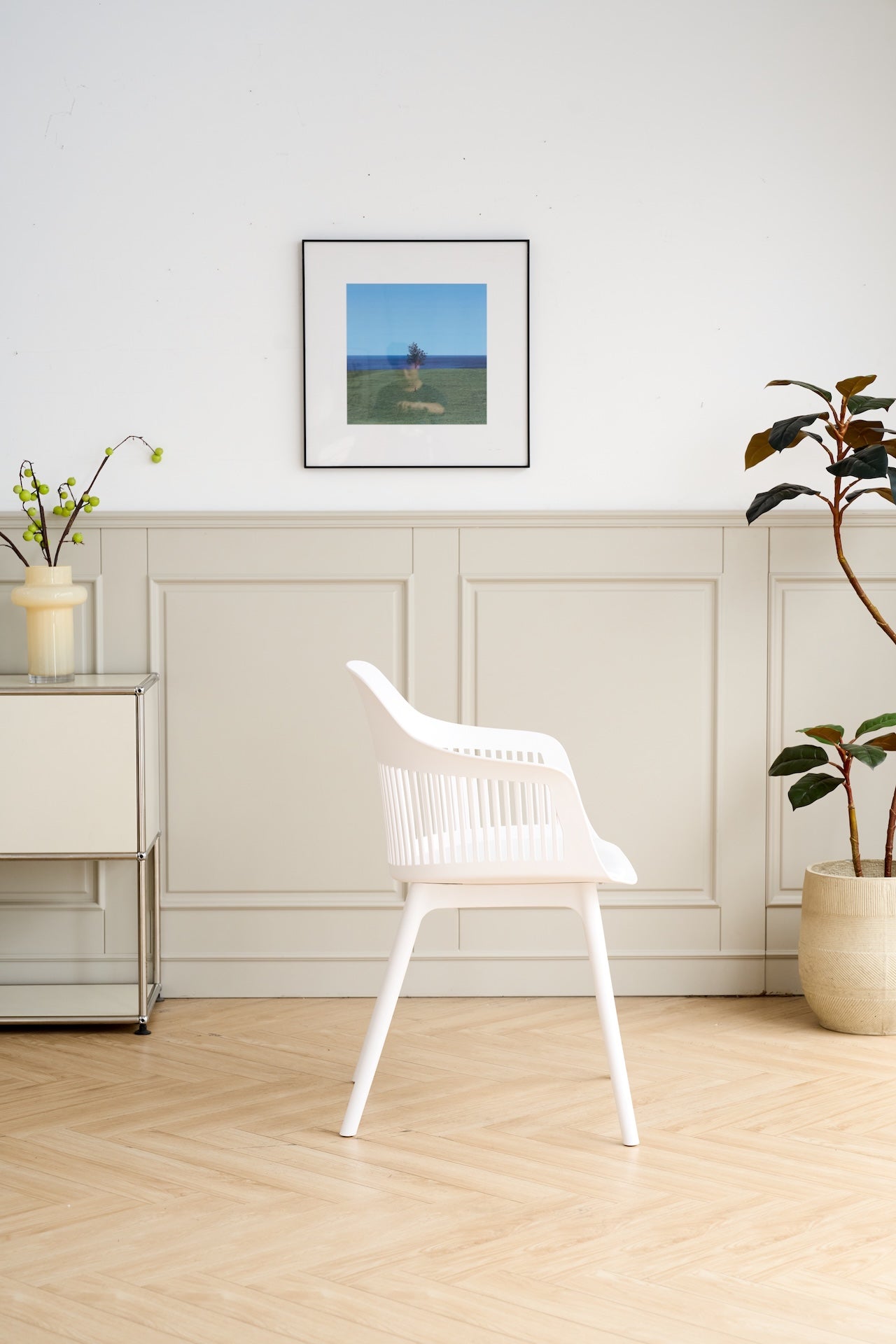 Silla Con Cojin Max, Color Blanco, Con espaldar en rejilla