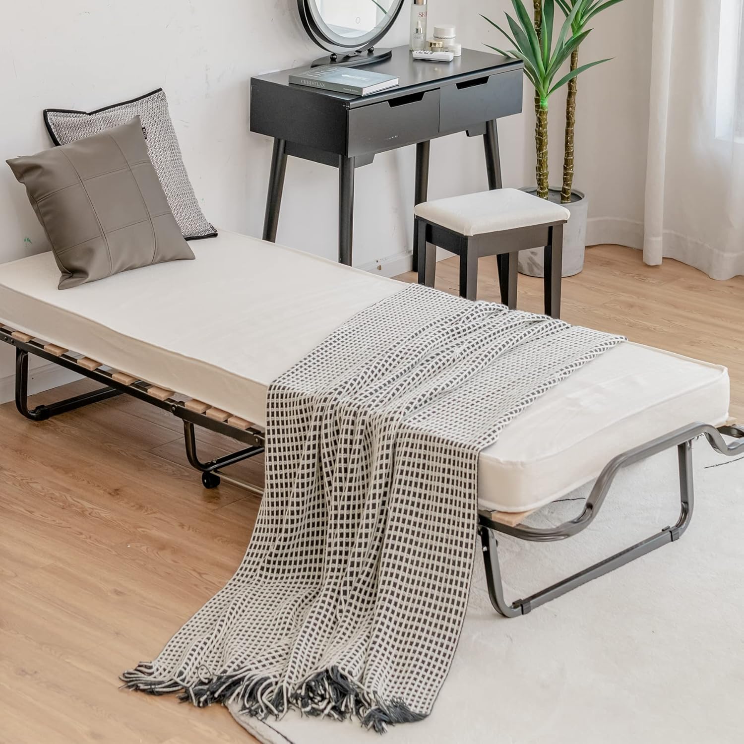 Cama plegable con colchón de 4 pulgadas, cama plegable para invitados con