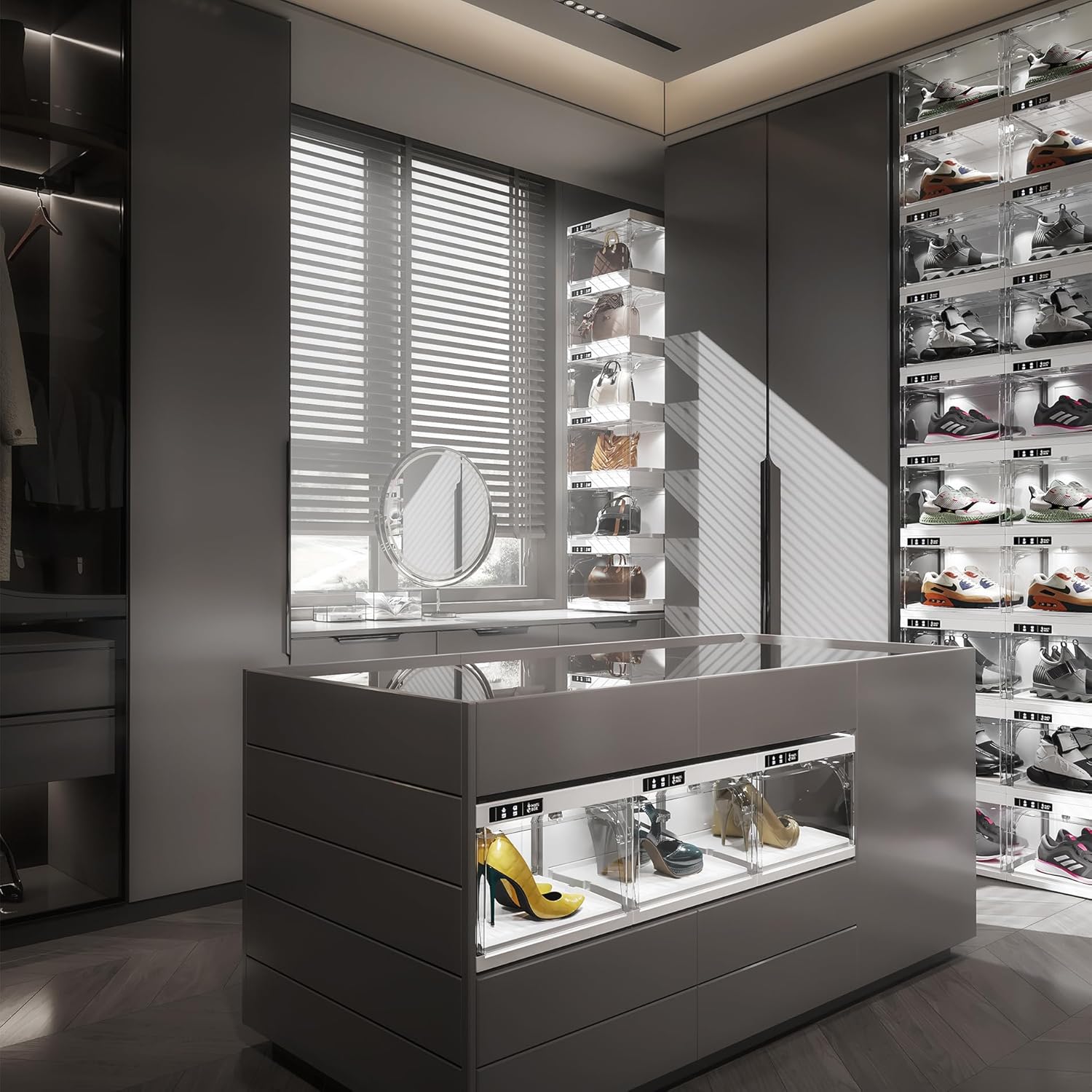 Organizador de zapatos con control inteligente LED, cajas de zapatos
