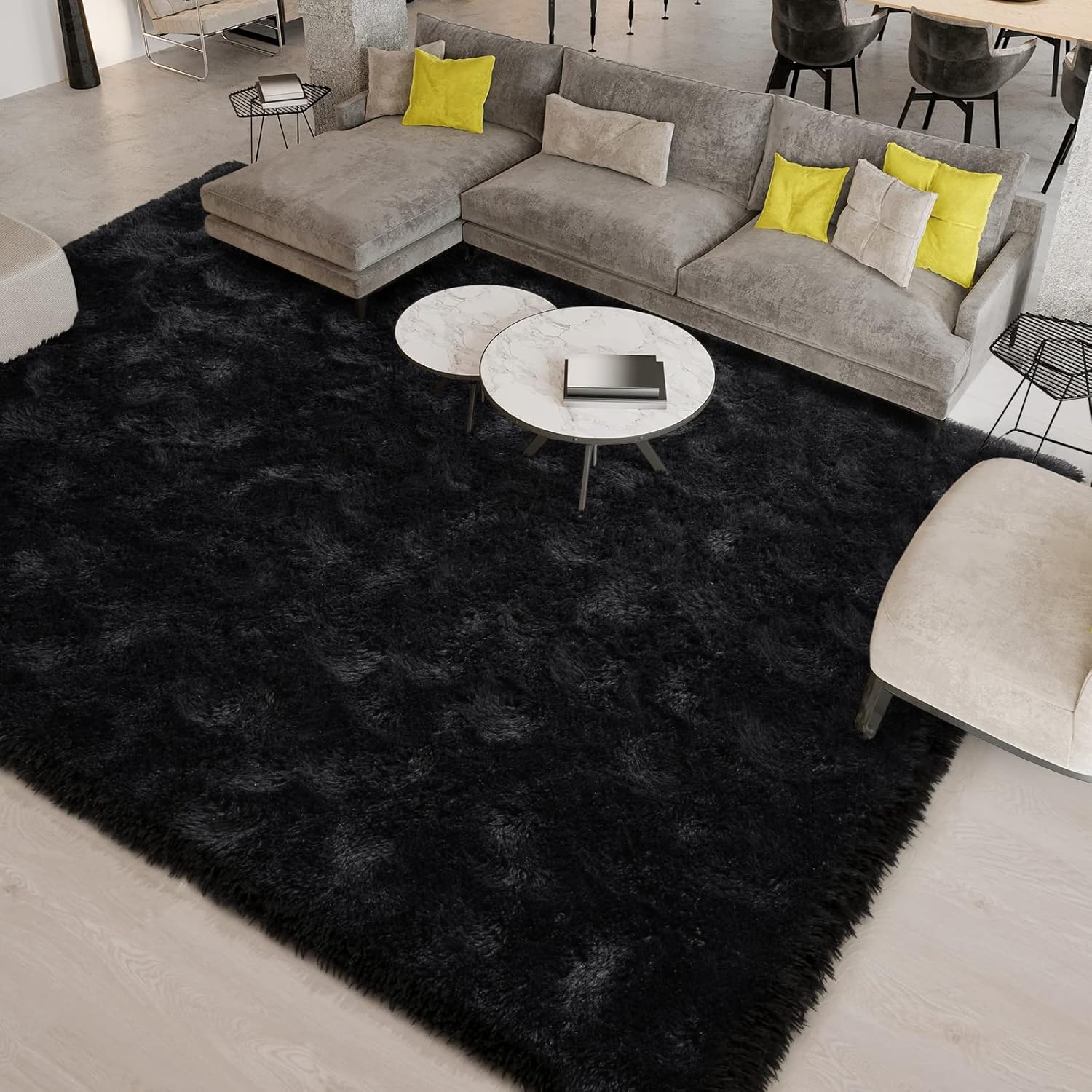 Unirea Alfombra peluda para dormitorio, sala de estar, alfombra negra de 5 x 8...