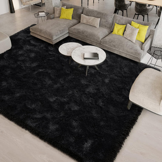 Unirea Alfombra peluda para dormitorio, sala de estar, alfombra negra de 5 x 8...
