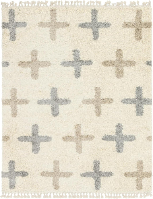 Rugs.com Athena Shag Collection Alfombra  8 x 10 pies, alfombra de pelo marfil...