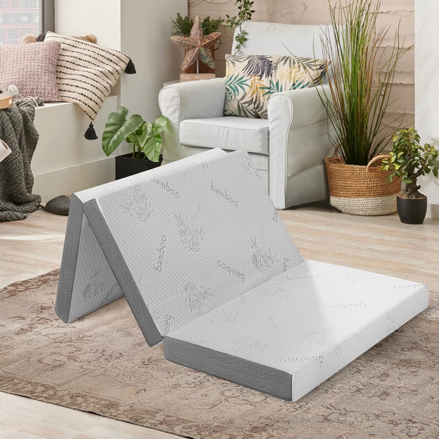 Colchón plegable, colchón triple infundido de gel de 4 pulgadas con funda de