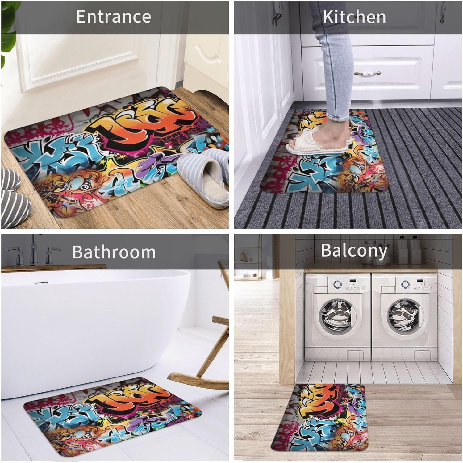 Alfombra de baño con estampado de graffiti hip hop, alfombra de franela suave