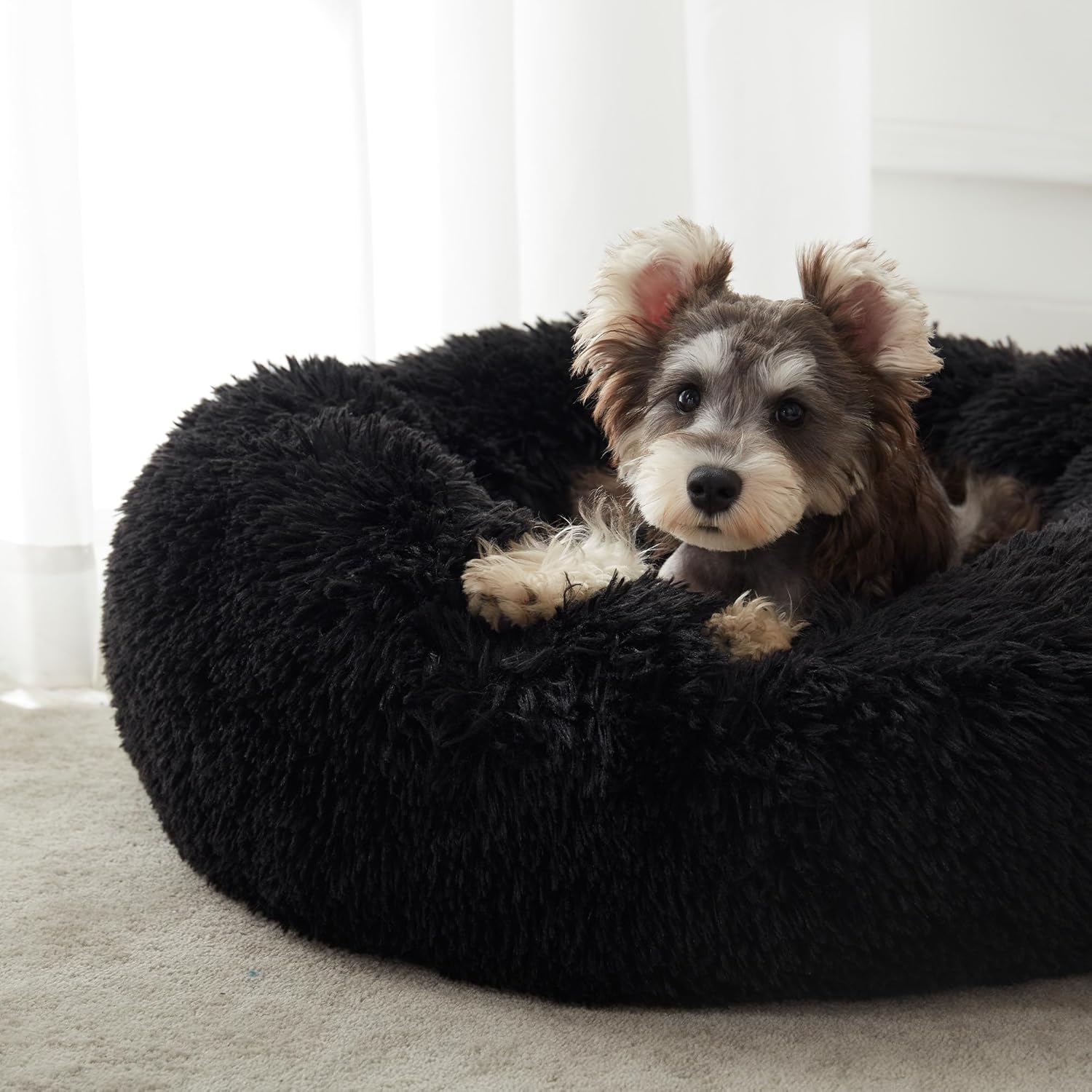 Cama calmante para perros y gatos, cama antiansiedad en forma de dona, cálida y