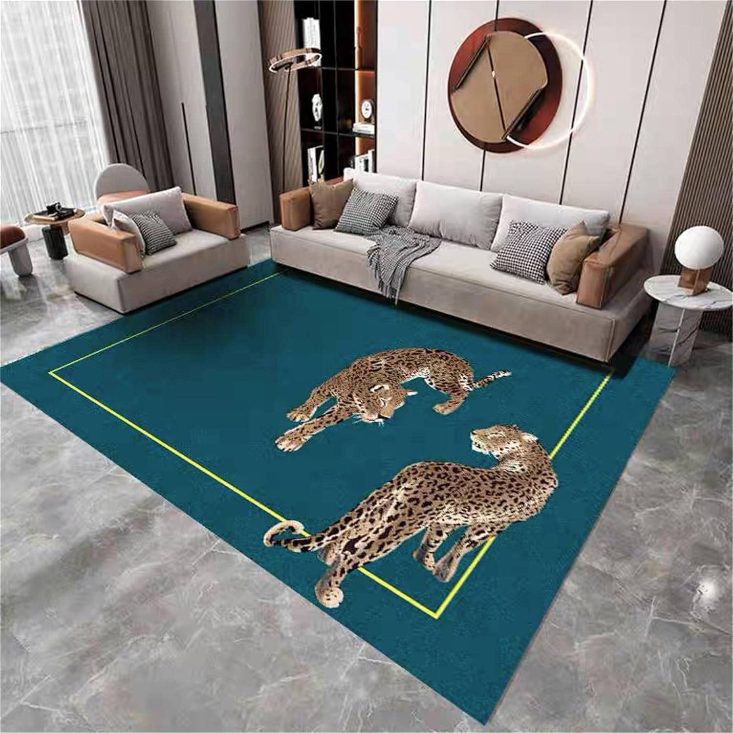 Alfombras de área de leopardo, 3 x 5 pies, estampado de hoja de palma de...