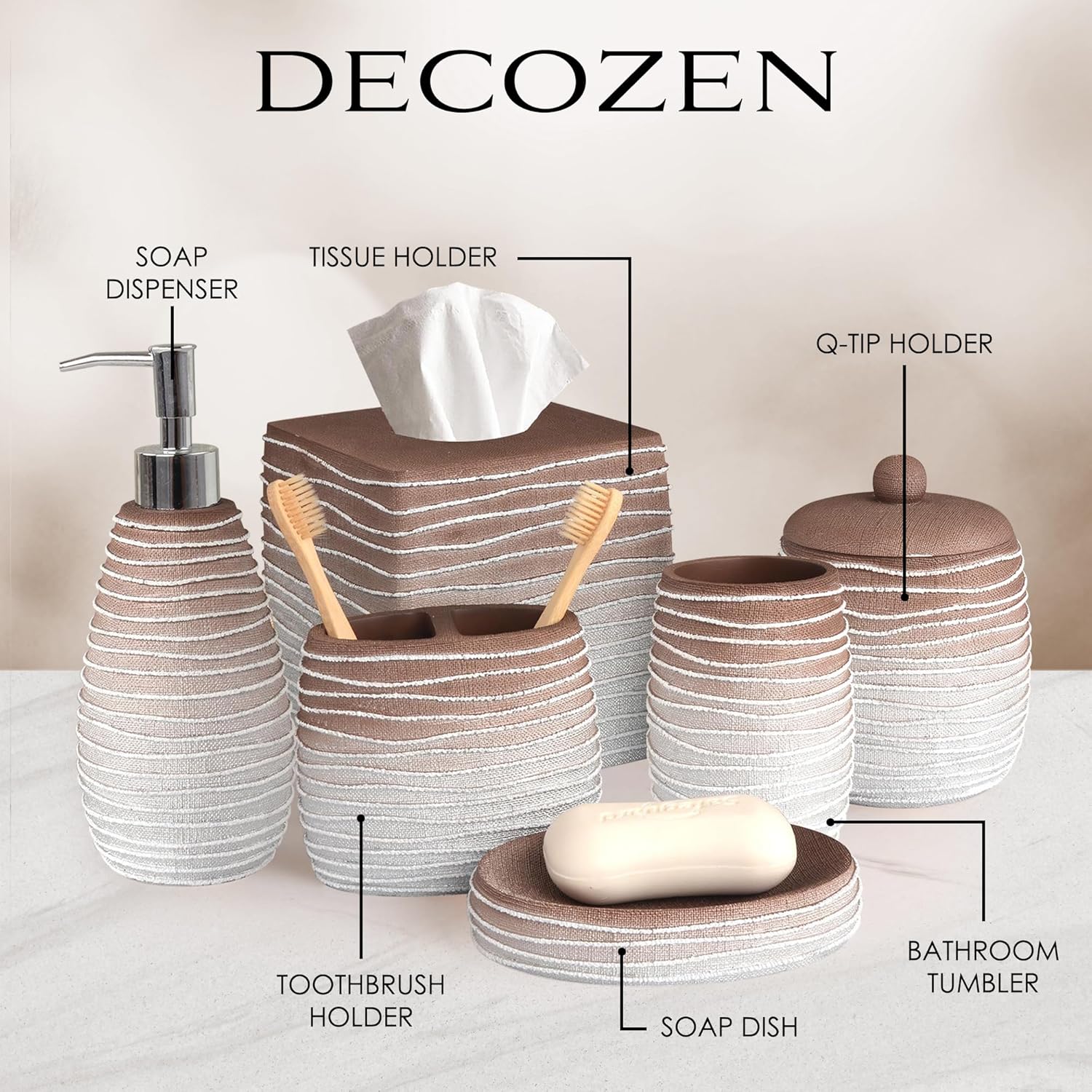 Decozen Accesorios de baño  Juego de 6 piezas para decoración de tocador de...