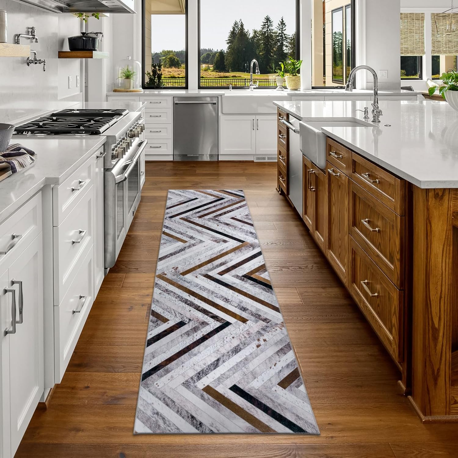 DECOMALL Coronado - Alfombra de pasillo lavable a máquina, moderna geométrica...