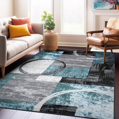 Alfombra de interior suave con diseño abstracto contemporáneo.
