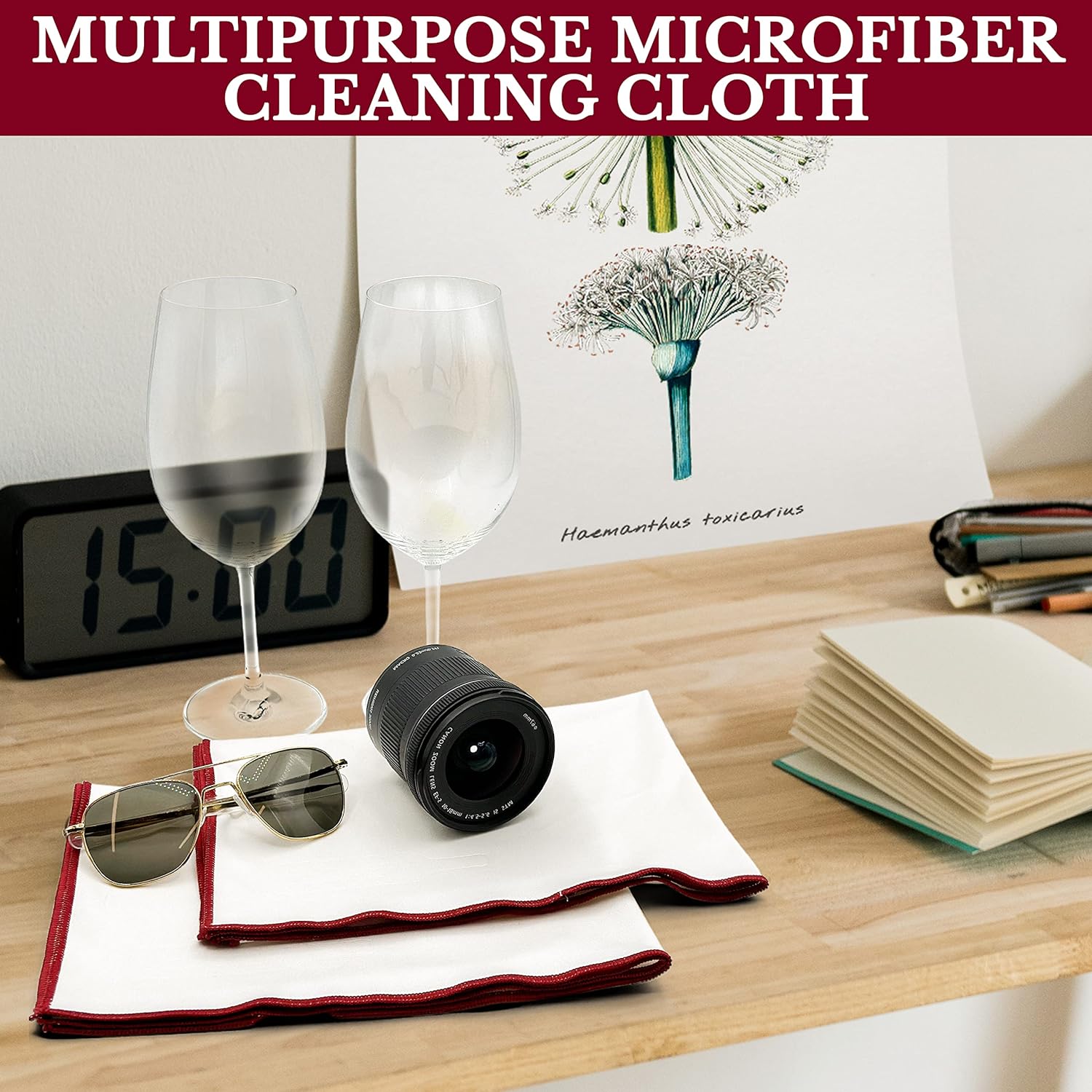 Paquete de 2 paños de microfibra para pulir copas de vino de alta calidad,
