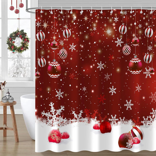 Cortina de ducha de Navidad, copos de nieve rojos de Navidad, con purpurina,...