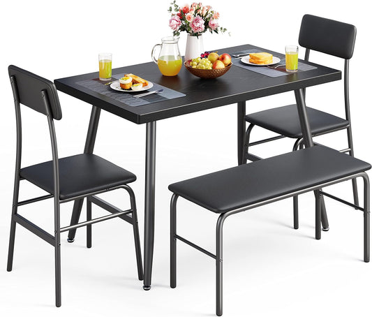 Dining Table Set for 4, Kitchen Dining Table Set with Bench and 2 Chairs for