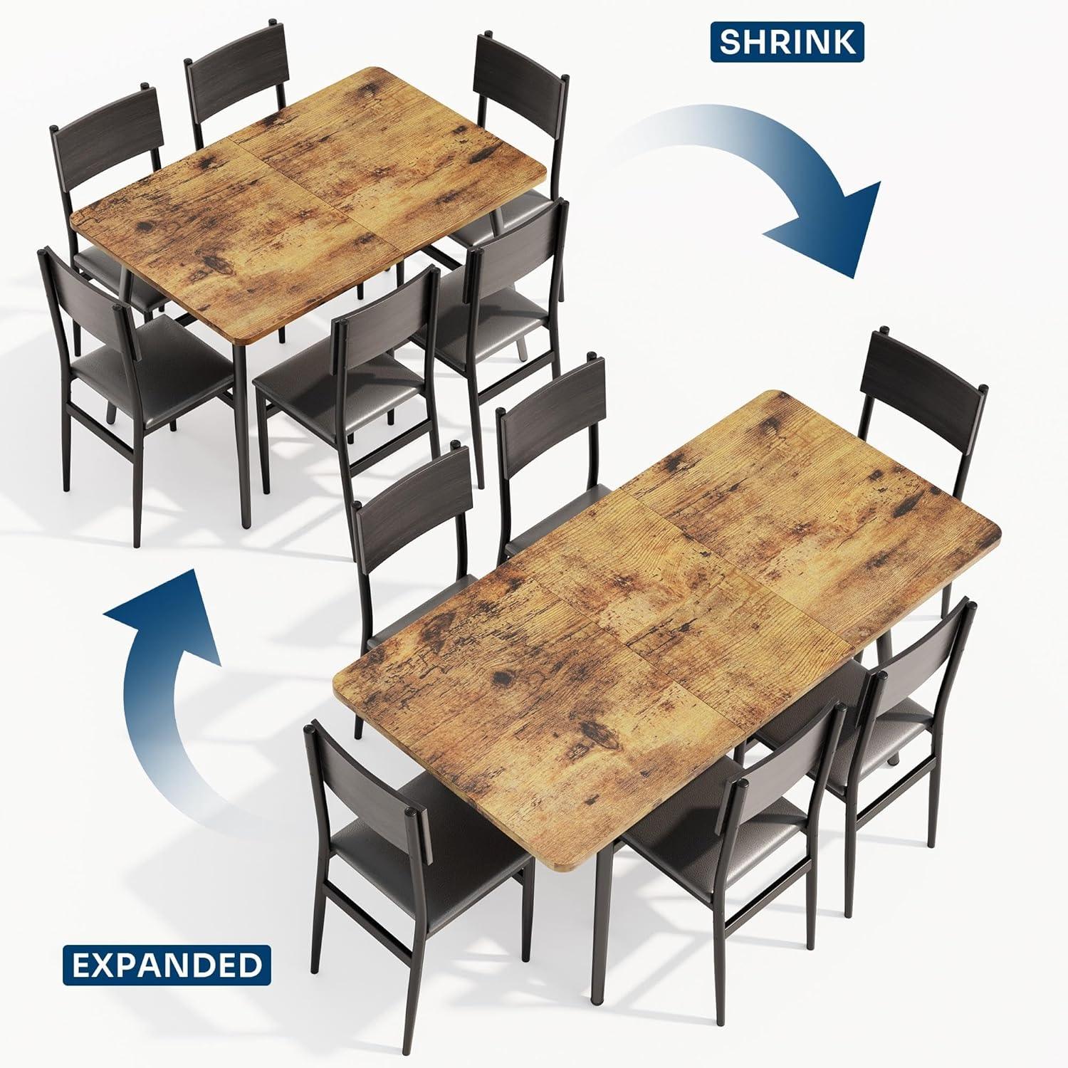 Juego de mesa de cocina extensible de 7 piezas con 6 sillas tapizadas, tablero