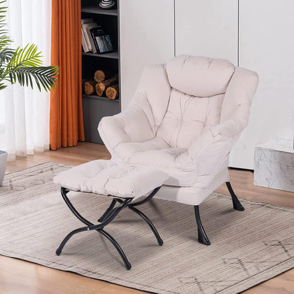 Moderna silla perezosa de tela de terciopelo con otomana, silla de salón
