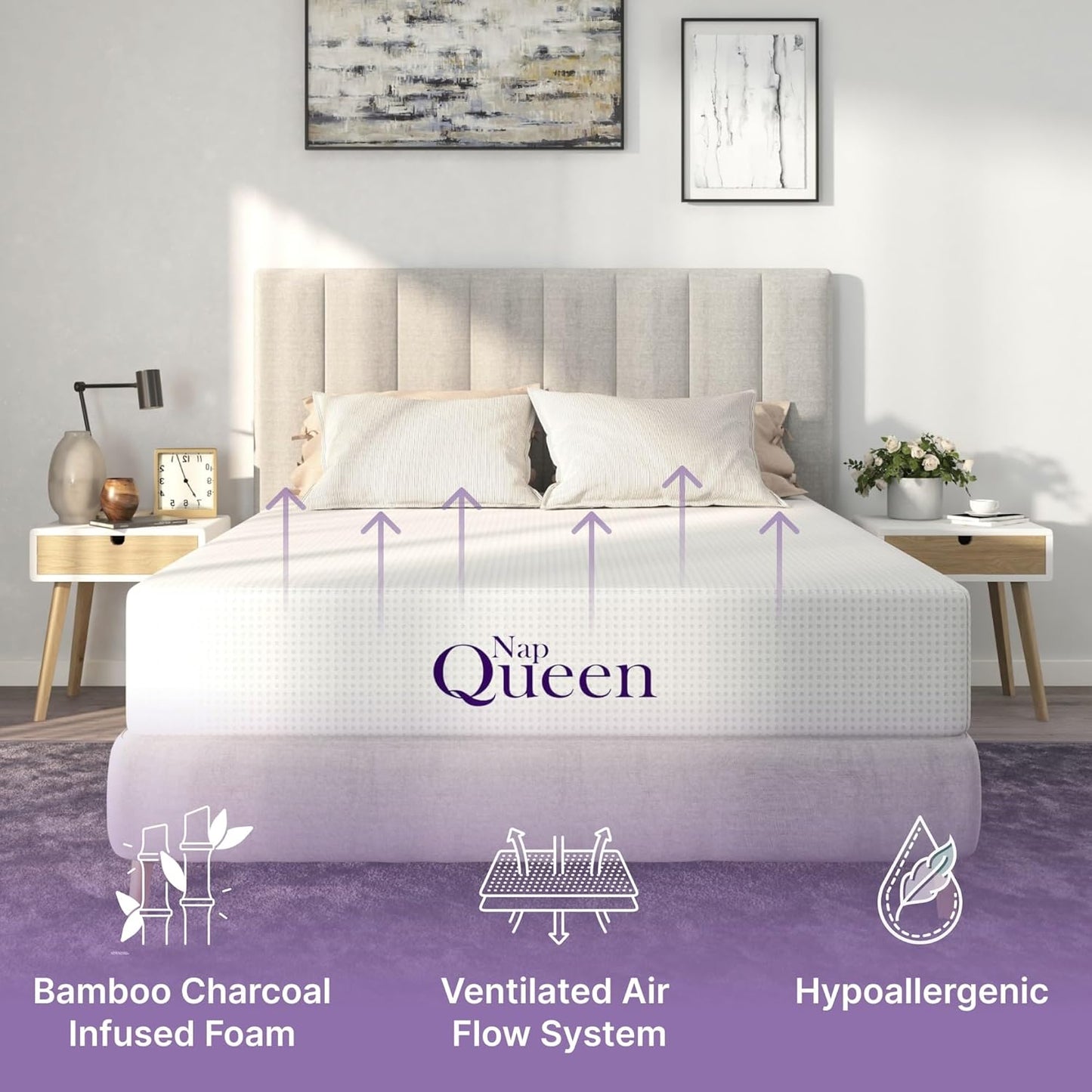 Colchón tamaño Queen de 8 pulgadas, colchón de espuma viscoelástica de carbón