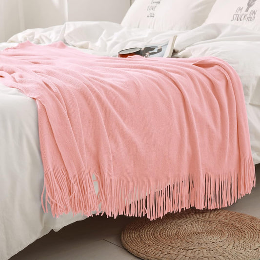 Homiest - Manta decorativa de punto con flecos, manta ligera tejida de...