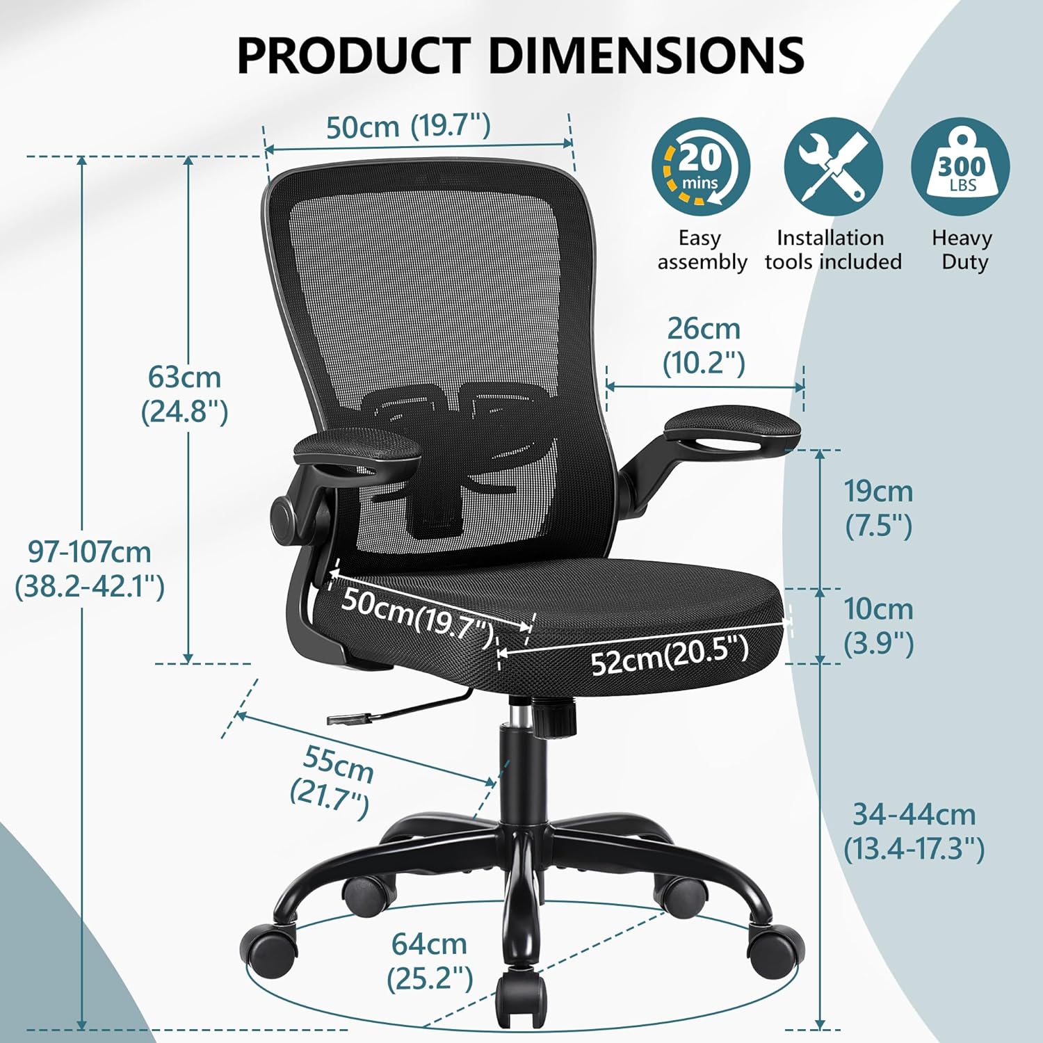 MINLOVE Silla de oficina ergonómica con soporte lumbar ajustable y altura,...