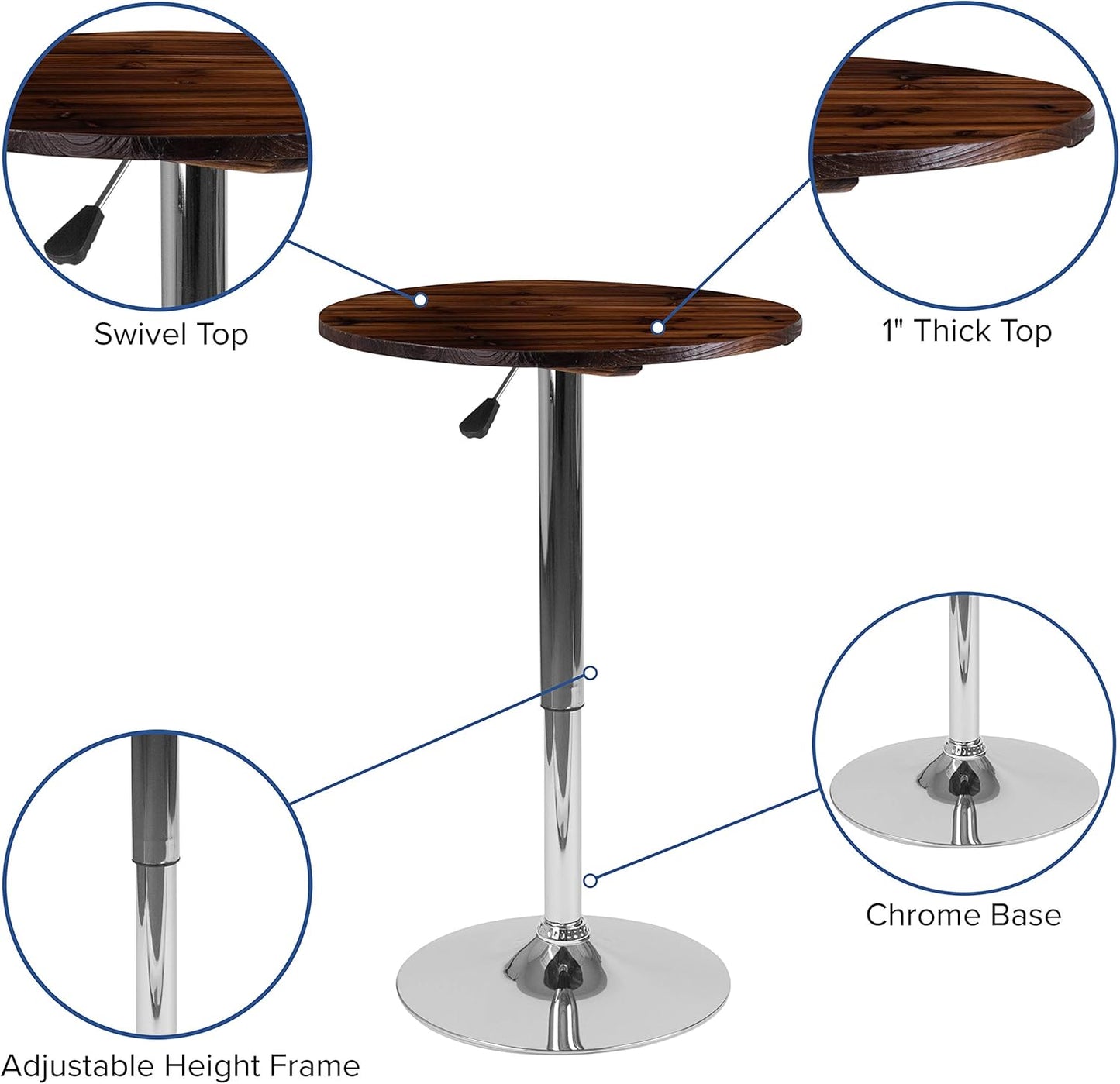 Flash Furniture Hills - Mesa redonda de madera de pino rústica de altura...