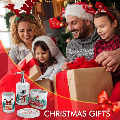 Juego de 4 accesorios de baño de Navidad, decoración de baño de Navidad, vaso