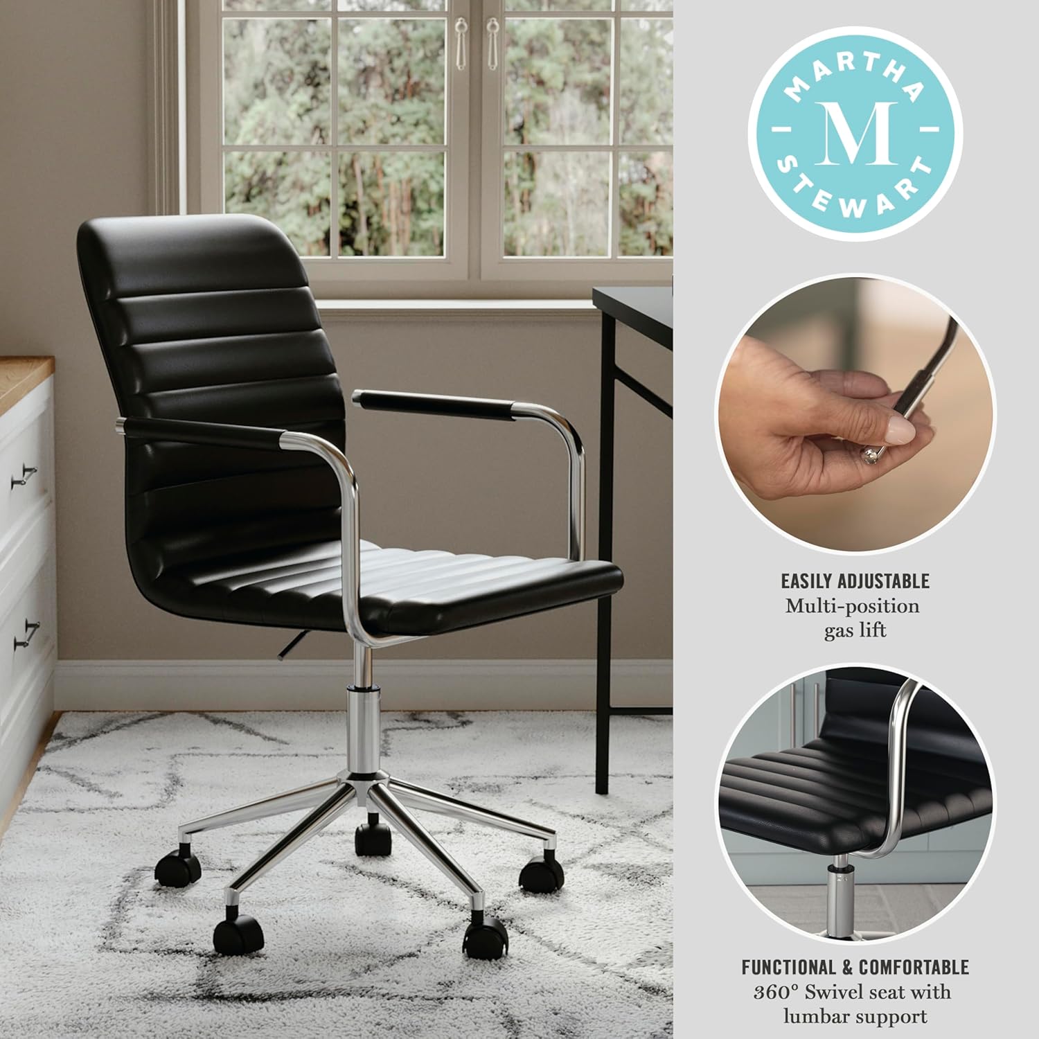Martha Stewart Taytum - Silla giratoria con reposabrazos para oficina en casa...