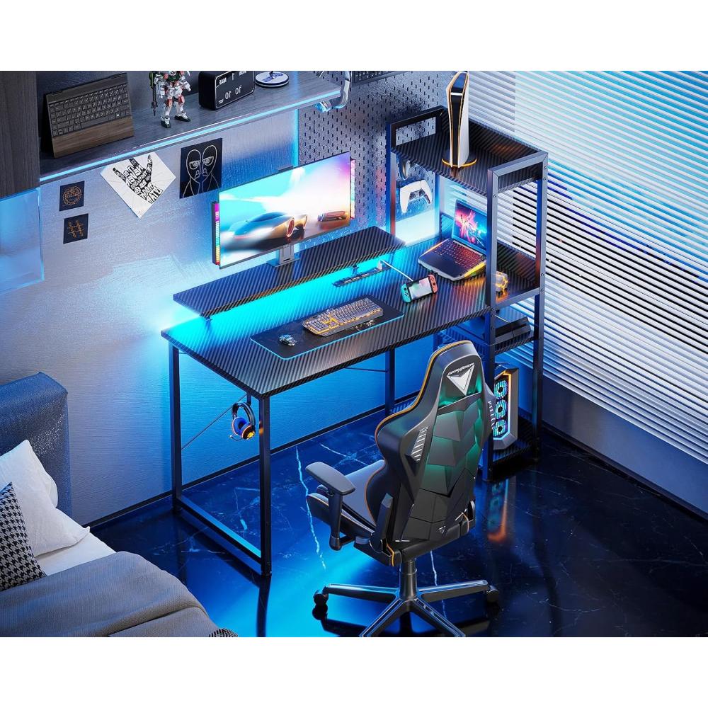 Escritorio Reversible Para Juegos Con Puerto De Carga USB Y Luces LED,ODK,Negro