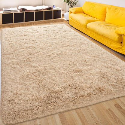 Alfombra suave de pelo largo para sala de estar, alfombras esponjosas de 5 x 8
