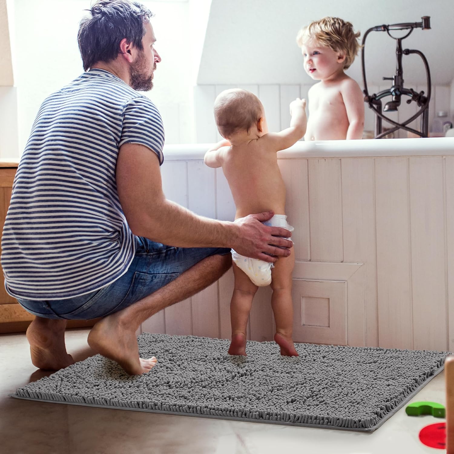 Deconovo Alfombrillas de baño de chenilla, microfibra suave y absorbente,...