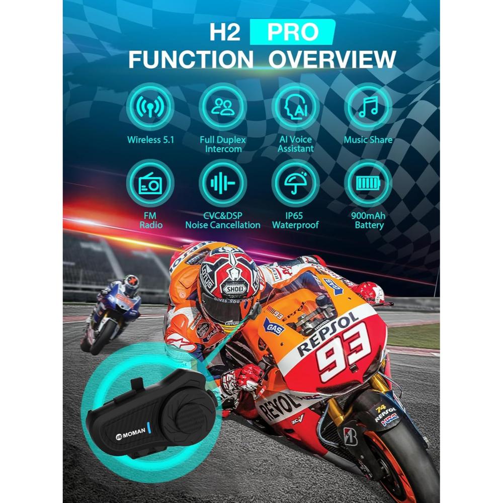 Auriculares inalámbricos para casco de motocicleta Moman H2