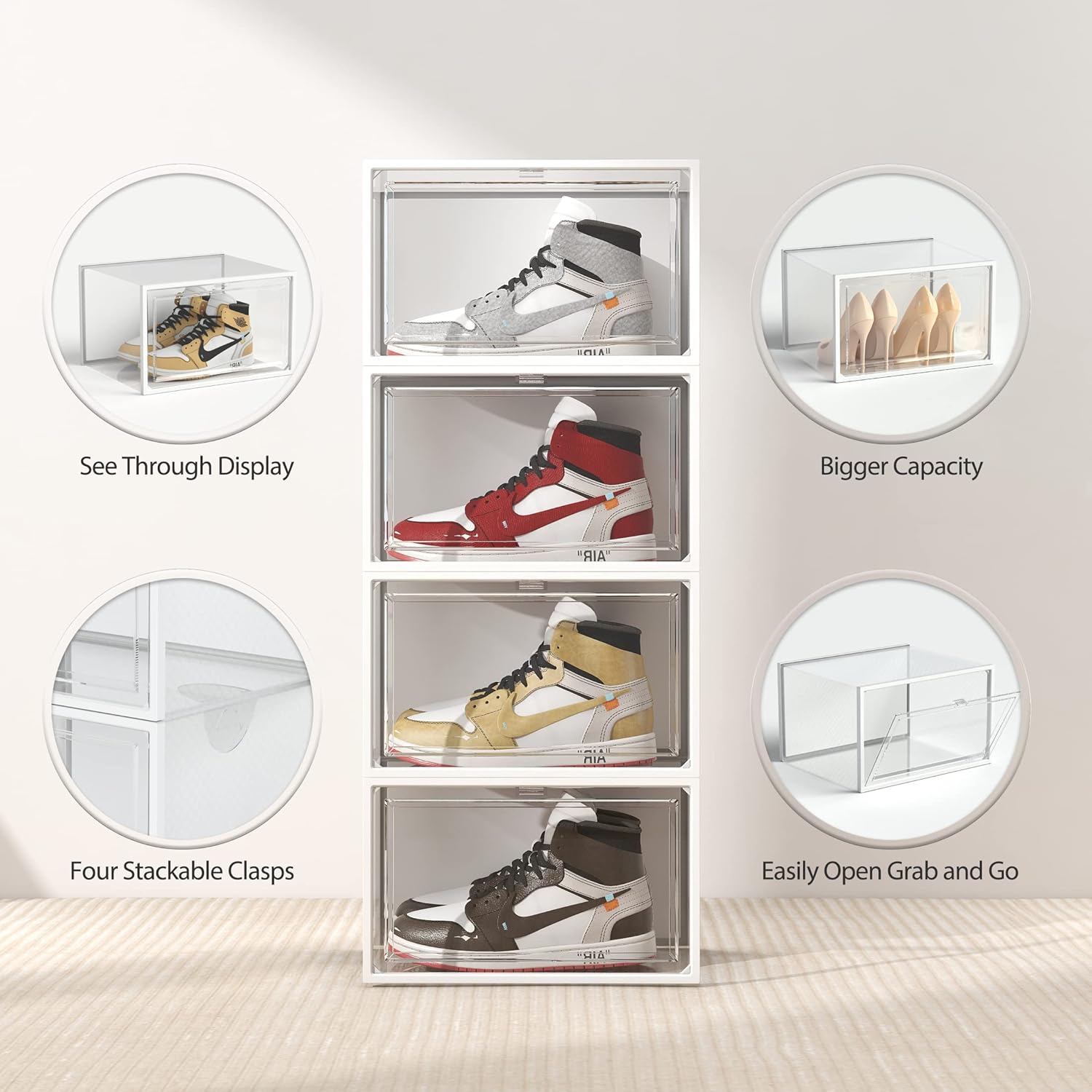 SEE SPRING Paquete de 6 cajas de almacenamiento de zapatos, organizador de...
