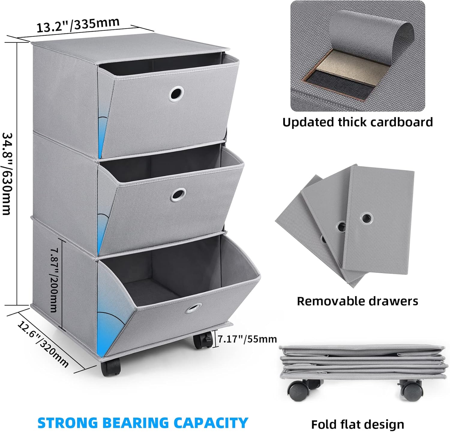 YOHOM Organizador de cajones con ruedas, portátil, organizador plegable para...
