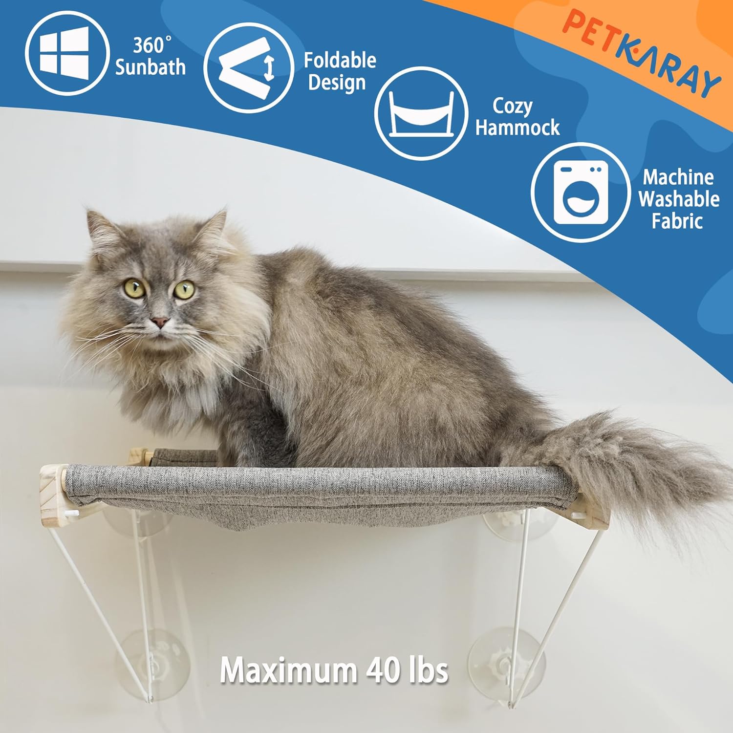 PETKARAY Percha para ventana de gato, hamaca plegable para ventana, estantes de...