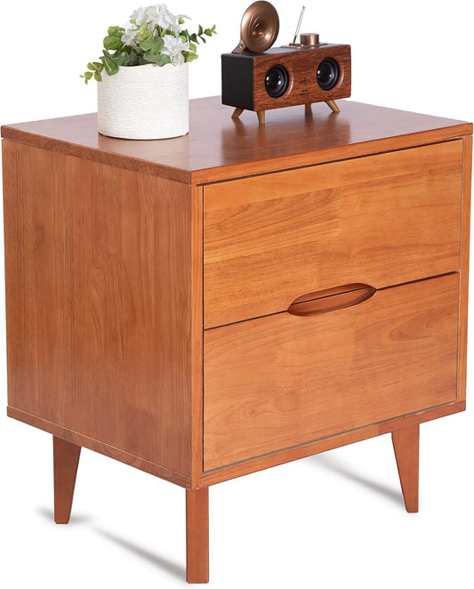 Mesitas de noche de madera con mango ranurado moderno de mediados de siglo,...