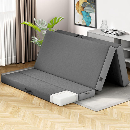 Colchón plegable tamaño matrimonial para suelo y viajes con funda extraíble,