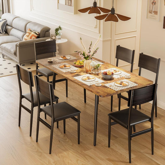 Juego de mesa de cocina extensible de 7 piezas con 6 sillas tapizadas, tablero