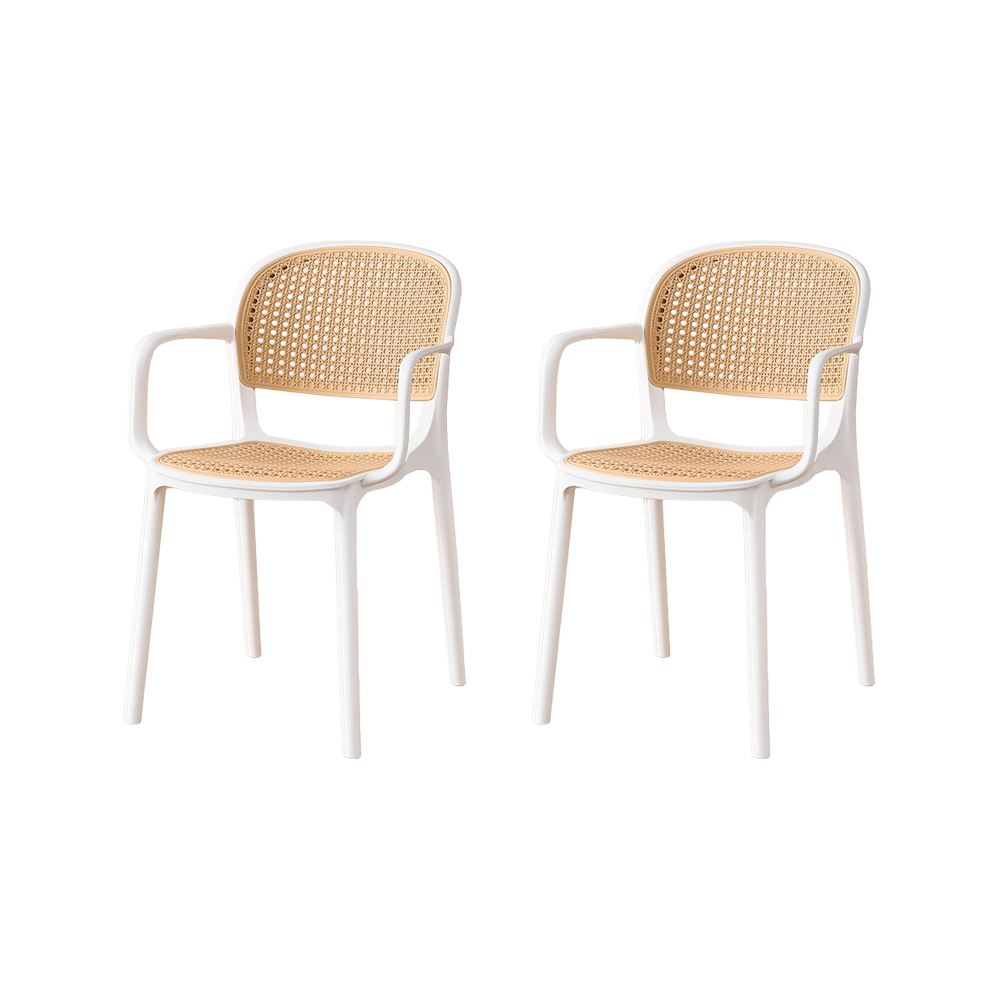 Set de 2 Sillas con Brazos Nest, Color Blanco y Beige, con Espaldar y Asiento en Rejilla