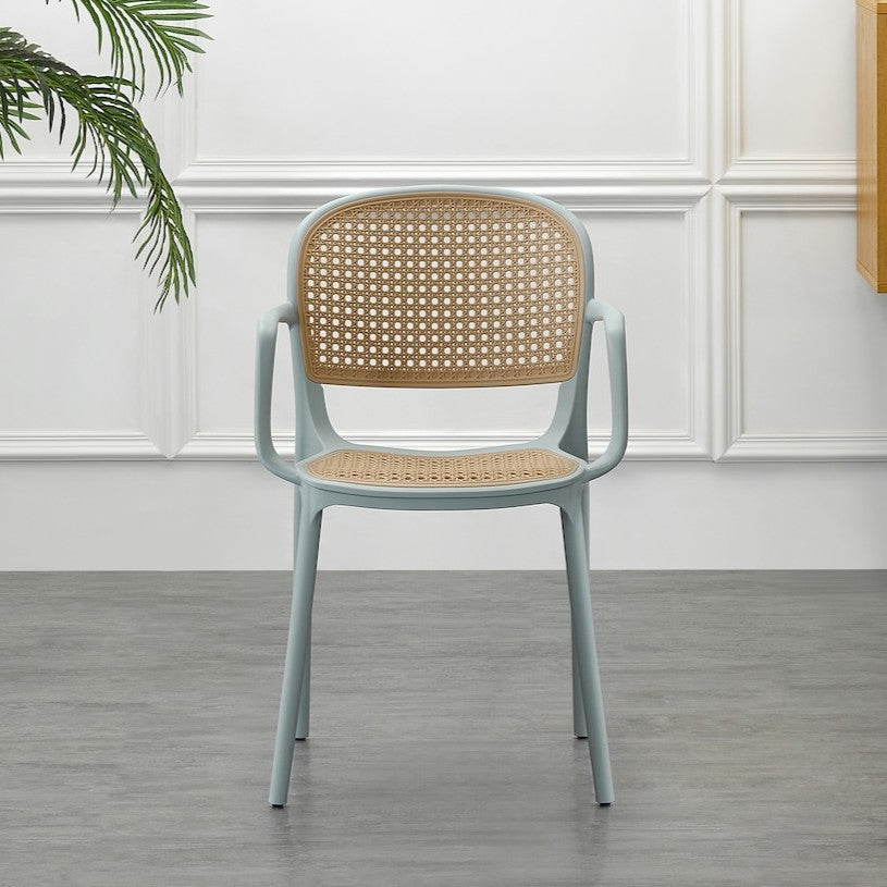 Set de 2 Sillas con Brazos Nest, Color Azul Claro y Beige, con Espaldar y Asiento en Rejilla