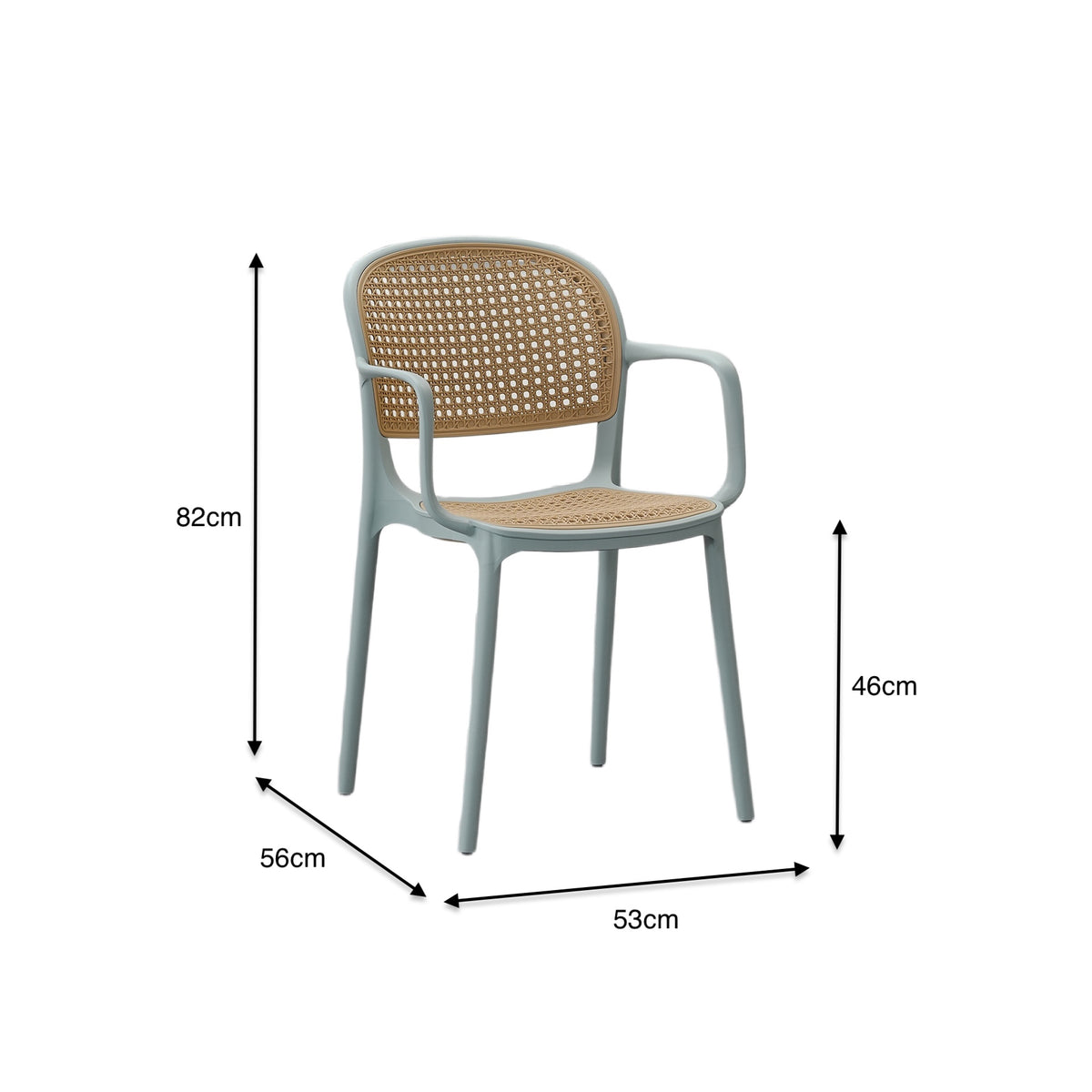 Silla con Brazos Nest, Color Azul Claro y Beige, con Espaldar y Asiento en Rejilla