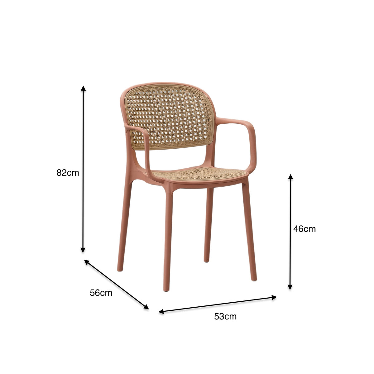 Silla con Brazos Nest, Color Salmón y Beige, con Espaldar y Asiento en Rejilla