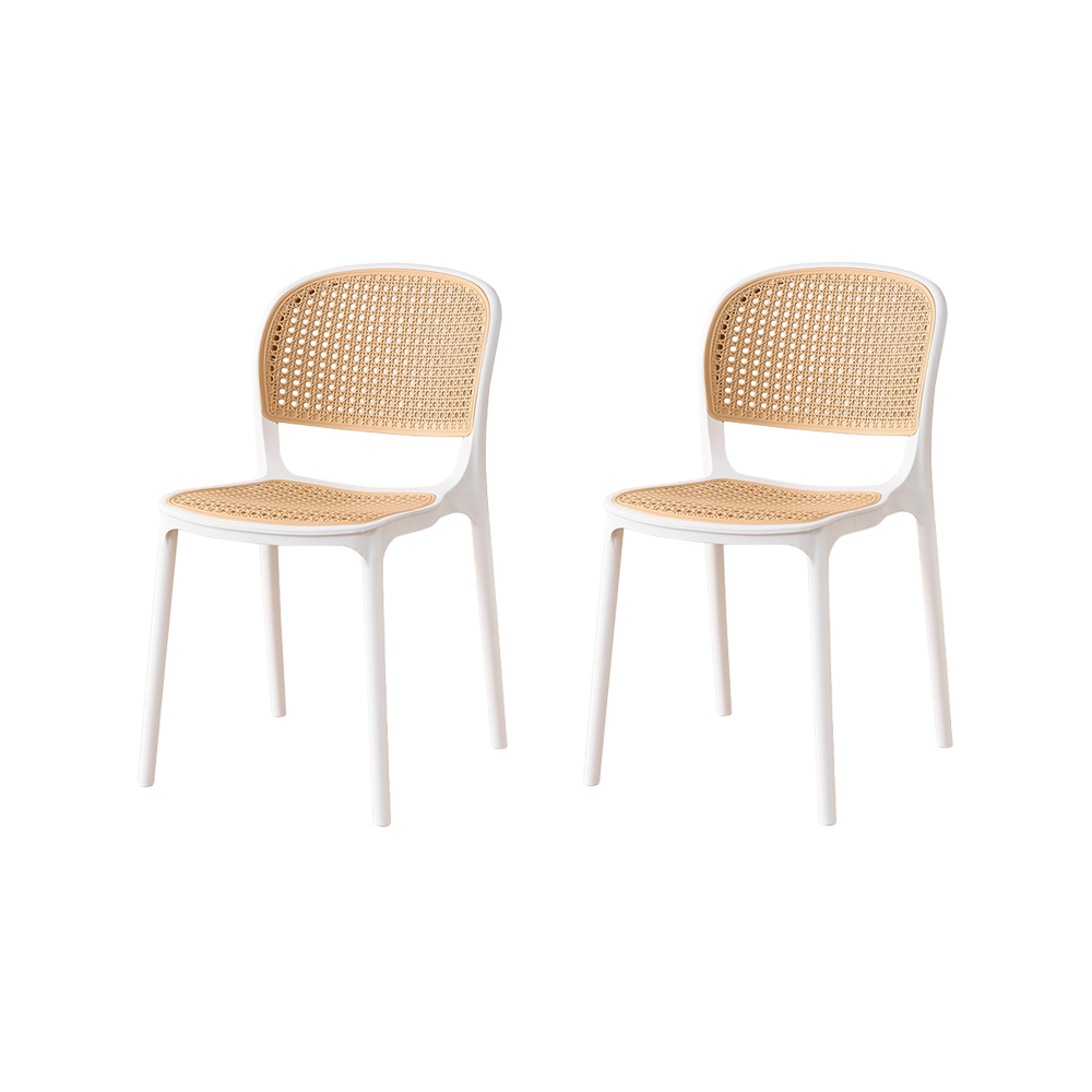 Set de 2 Sillas Nest, Color Blanco y Beige, con Espaldar y Asiento en Rejilla